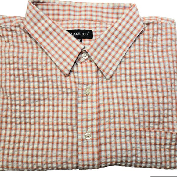 Men's 3X BLACK ICE red, blue and white plaid, short sleeve seersucker shirt - Picture 1 of 7
